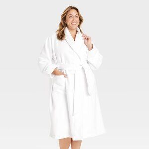 AUDEN Women's Terry Cloth Robe Mid Calf Knee Length Spa White M/L Fits Size 8-14
